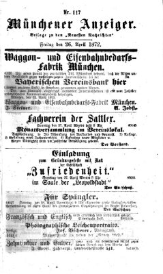 Münchener Anzeiger (Münchner neueste Nachrichten) Freitag 26. April 1872