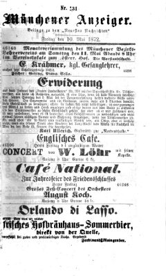 Münchener Anzeiger (Münchner neueste Nachrichten) Freitag 10. Mai 1872