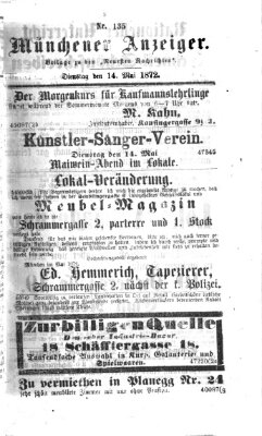 Münchener Anzeiger (Münchner neueste Nachrichten) Dienstag 14. Mai 1872