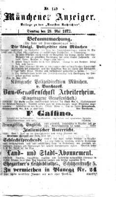 Münchener Anzeiger (Münchner neueste Nachrichten) Dienstag 28. Mai 1872