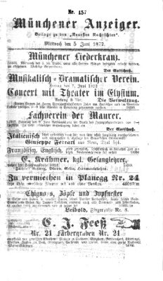 Münchener Anzeiger (Münchner neueste Nachrichten) Mittwoch 5. Juni 1872