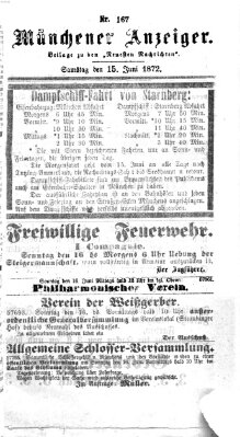 Münchener Anzeiger (Münchner neueste Nachrichten) Samstag 15. Juni 1872