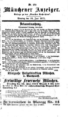 Münchener Anzeiger (Münchner neueste Nachrichten) Dienstag 18. Juni 1872