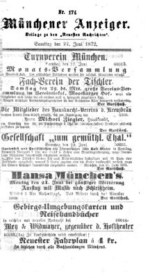 Münchener Anzeiger (Münchner neueste Nachrichten) Samstag 22. Juni 1872