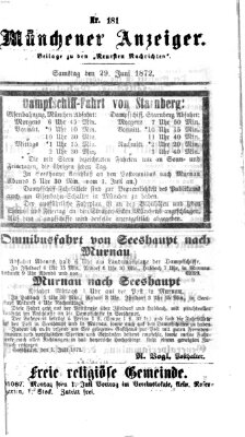 Münchener Anzeiger (Münchner neueste Nachrichten) Samstag 29. Juni 1872