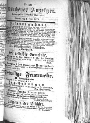 Münchener Anzeiger (Münchner neueste Nachrichten) Samstag 6. Juli 1872