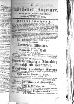 Münchener Anzeiger (Münchner neueste Nachrichten) Donnerstag 11. Juli 1872