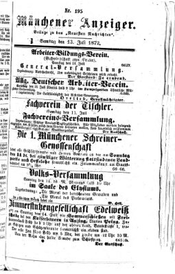 Münchener Anzeiger (Münchner neueste Nachrichten) Samstag 13. Juli 1872