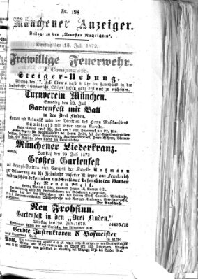 Münchener Anzeiger (Münchner neueste Nachrichten) Dienstag 16. Juli 1872