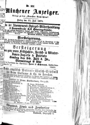 Münchener Anzeiger (Münchner neueste Nachrichten) Freitag 19. Juli 1872