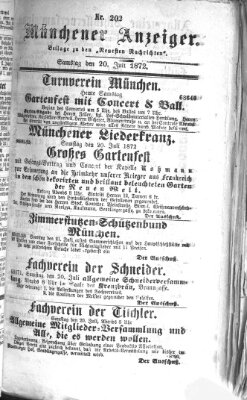 Münchener Anzeiger (Münchner neueste Nachrichten) Samstag 20. Juli 1872