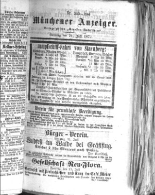 Münchener Anzeiger (Münchner neueste Nachrichten) Sonntag 21. Juli 1872