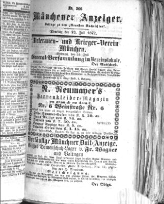 Münchener Anzeiger (Münchner neueste Nachrichten) Dienstag 23. Juli 1872