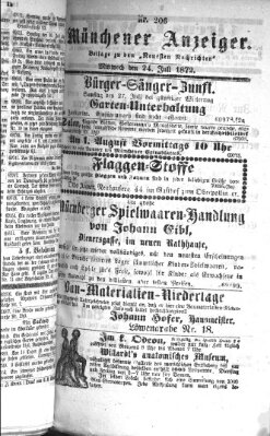 Münchener Anzeiger (Münchner neueste Nachrichten) Mittwoch 24. Juli 1872