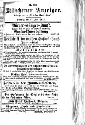 Münchener Anzeiger (Münchner neueste Nachrichten) Samstag 27. Juli 1872