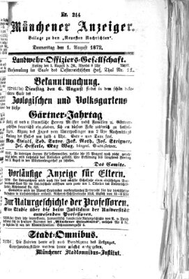 Münchener Anzeiger (Münchner neueste Nachrichten) Donnerstag 1. August 1872