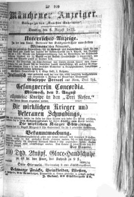 Münchener Anzeiger (Münchner neueste Nachrichten) Dienstag 6. August 1872