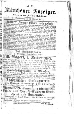 Münchener Anzeiger (Münchner neueste Nachrichten) Donnerstag 8. August 1872