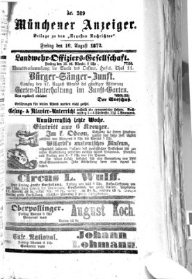 Münchener Anzeiger (Münchner neueste Nachrichten) Freitag 16. August 1872