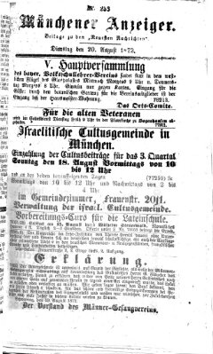 Münchener Anzeiger (Münchner neueste Nachrichten) Dienstag 20. August 1872