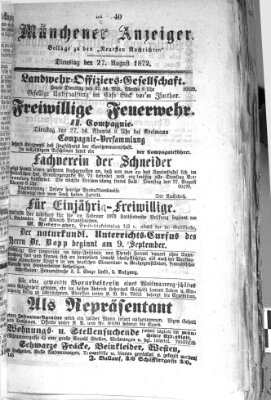 Münchener Anzeiger (Münchner neueste Nachrichten) Dienstag 27. August 1872