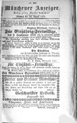 Münchener Anzeiger (Münchner neueste Nachrichten) Mittwoch 28. August 1872