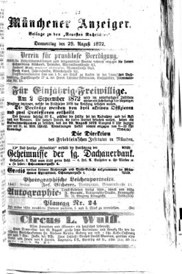 Münchener Anzeiger (Münchner neueste Nachrichten) Donnerstag 29. August 1872