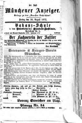 Münchener Anzeiger (Münchner neueste Nachrichten) Freitag 30. August 1872