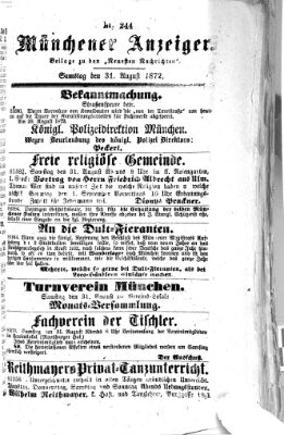 Münchener Anzeiger (Münchner neueste Nachrichten) Samstag 31. August 1872