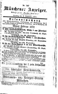 Münchener Anzeiger (Münchner neueste Nachrichten) Dienstag 3. September 1872