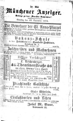 Münchener Anzeiger (Münchner neueste Nachrichten) Dienstag 10. September 1872