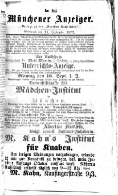 Münchener Anzeiger (Münchner neueste Nachrichten) Mittwoch 11. September 1872