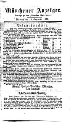 Münchener Anzeiger (Münchner neueste Nachrichten) Mittwoch 18. September 1872