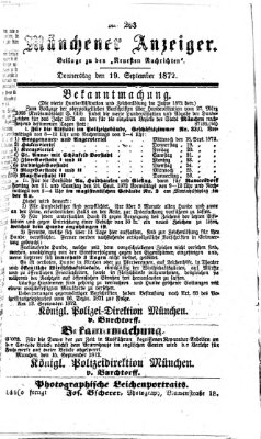 Münchener Anzeiger (Münchner neueste Nachrichten) Donnerstag 19. September 1872