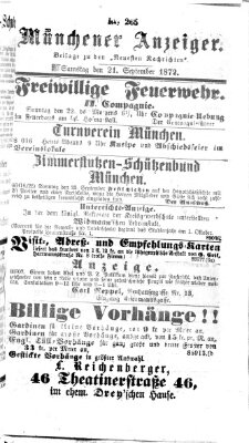 Münchener Anzeiger (Münchner neueste Nachrichten) Samstag 21. September 1872