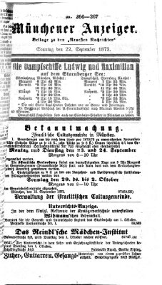 Münchener Anzeiger (Münchner neueste Nachrichten) Sonntag 22. September 1872