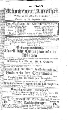 Münchener Anzeiger (Münchner neueste Nachrichten) Sonntag 29. September 1872