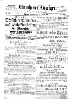 Münchener Anzeiger (Münchner neueste Nachrichten) Dienstag 1. Oktober 1872