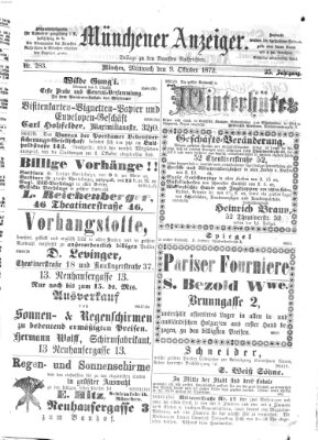 Münchener Anzeiger (Münchner neueste Nachrichten) Mittwoch 9. Oktober 1872