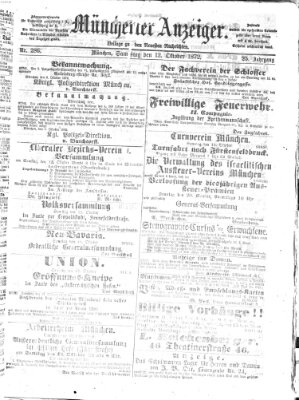 Münchener Anzeiger (Münchner neueste Nachrichten) Samstag 12. Oktober 1872