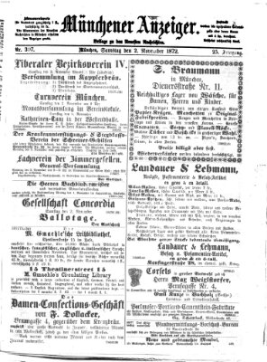 Münchener Anzeiger (Münchner neueste Nachrichten) Samstag 2. November 1872