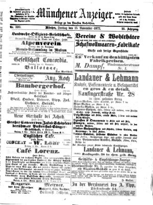 Münchener Anzeiger (Münchner neueste Nachrichten) Freitag 15. November 1872