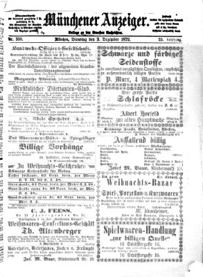 Münchener Anzeiger (Münchner neueste Nachrichten) Dienstag 3. Dezember 1872