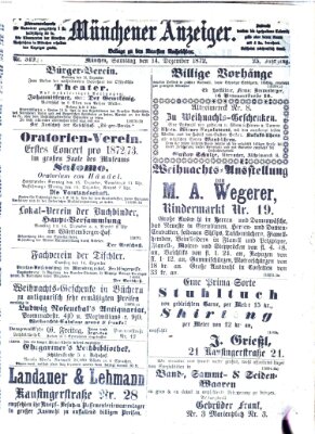 Münchener Anzeiger (Münchner neueste Nachrichten) Samstag 14. Dezember 1872