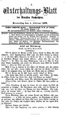 Neueste Nachrichten aus dem Gebiete der Politik. Unterhaltungs-Blatt der Neuesten Nachrichten (Münchner neueste Nachrichten) Donnerstag 1. Februar 1872