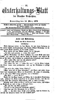 Neueste Nachrichten aus dem Gebiete der Politik. Unterhaltungs-Blatt der Neuesten Nachrichten (Münchner neueste Nachrichten) Donnerstag 14. März 1872