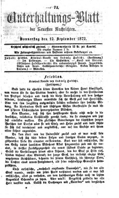 Neueste Nachrichten aus dem Gebiete der Politik. Unterhaltungs-Blatt der Neuesten Nachrichten (Münchner neueste Nachrichten) Donnerstag 12. September 1872