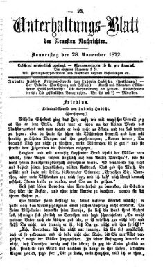 Neueste Nachrichten aus dem Gebiete der Politik. Unterhaltungs-Blatt der Neuesten Nachrichten (Münchner neueste Nachrichten) Donnerstag 28. November 1872