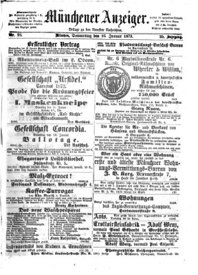 Münchener Anzeiger (Münchner neueste Nachrichten) Donnerstag 16. Januar 1873