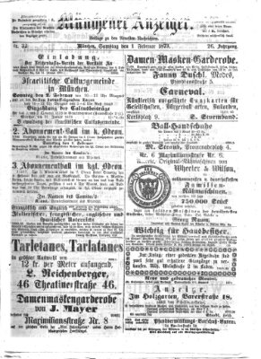 Münchener Anzeiger (Münchner neueste Nachrichten) Samstag 1. Februar 1873